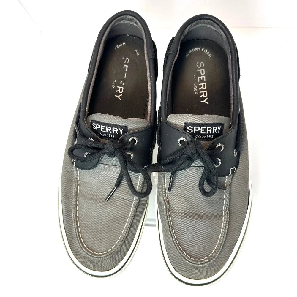 Sperry Top-Sider Mens Grey Black Canvas Leather Boat Shoes STS22946 Size 9